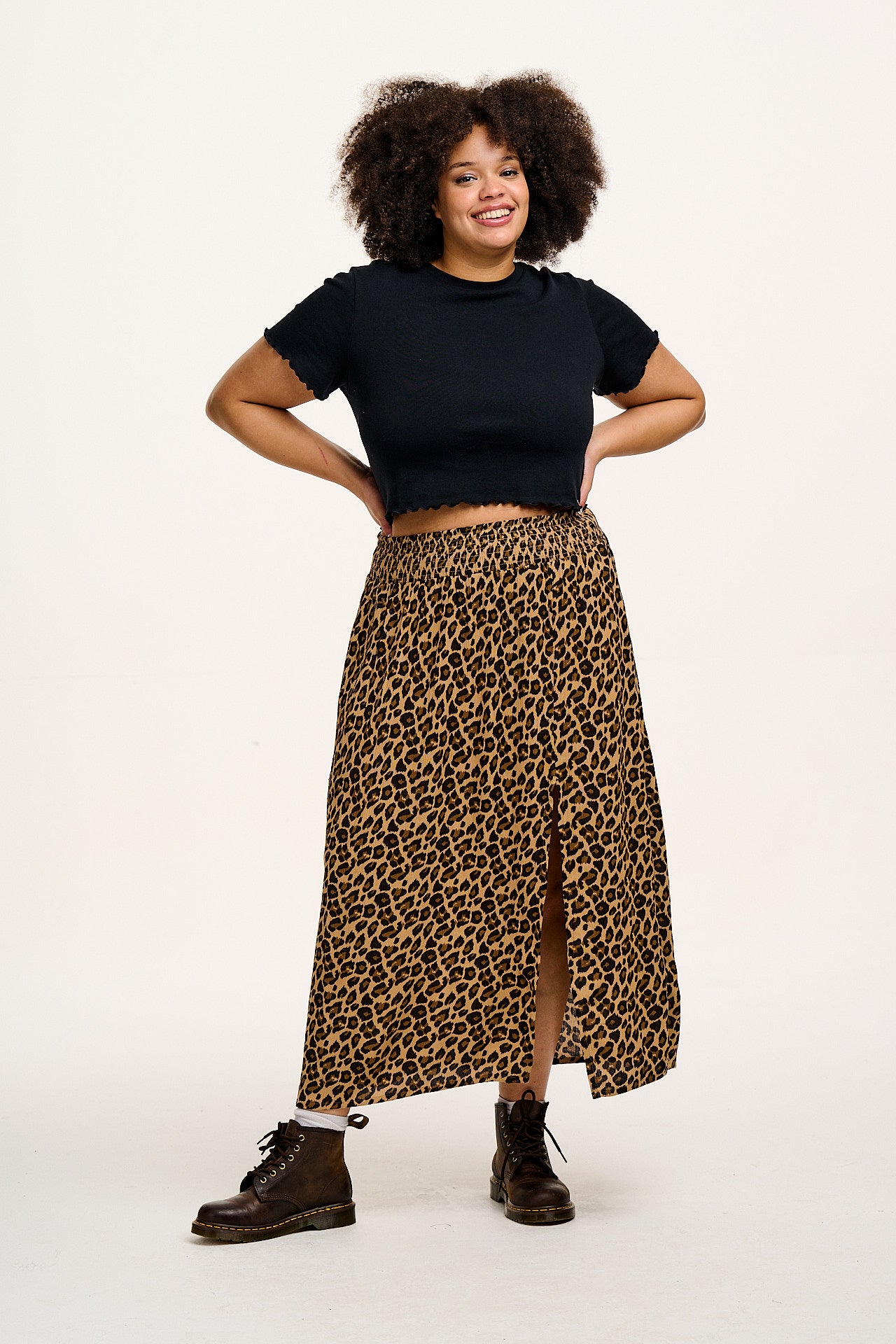 Poppy - Tencel Elasticated Waist Skirt in Leopard Print