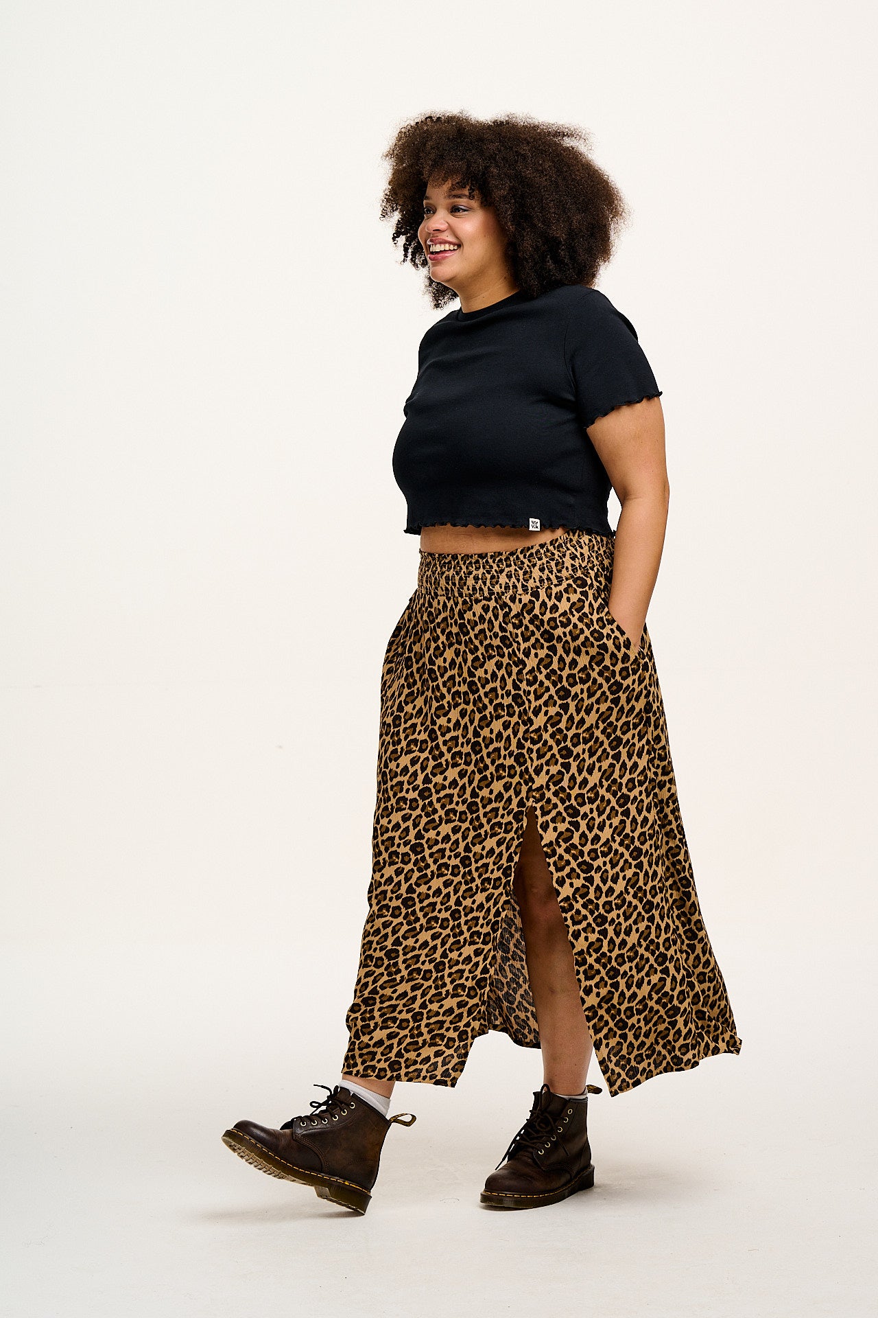 Poppy - Elasticated Waist Skirt in Leopard Print