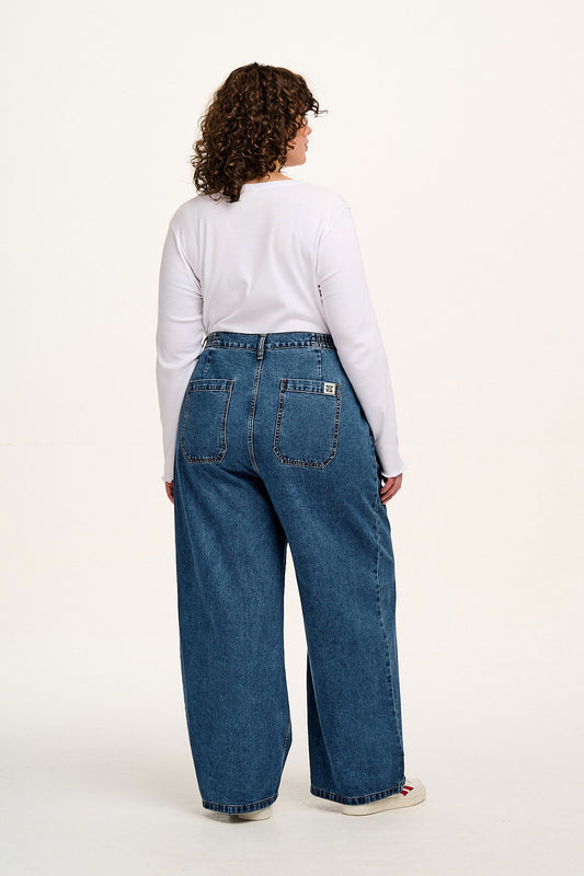 Cole Wide Leg Jeans - Organic Cotton Denim in Mid Wash Blue