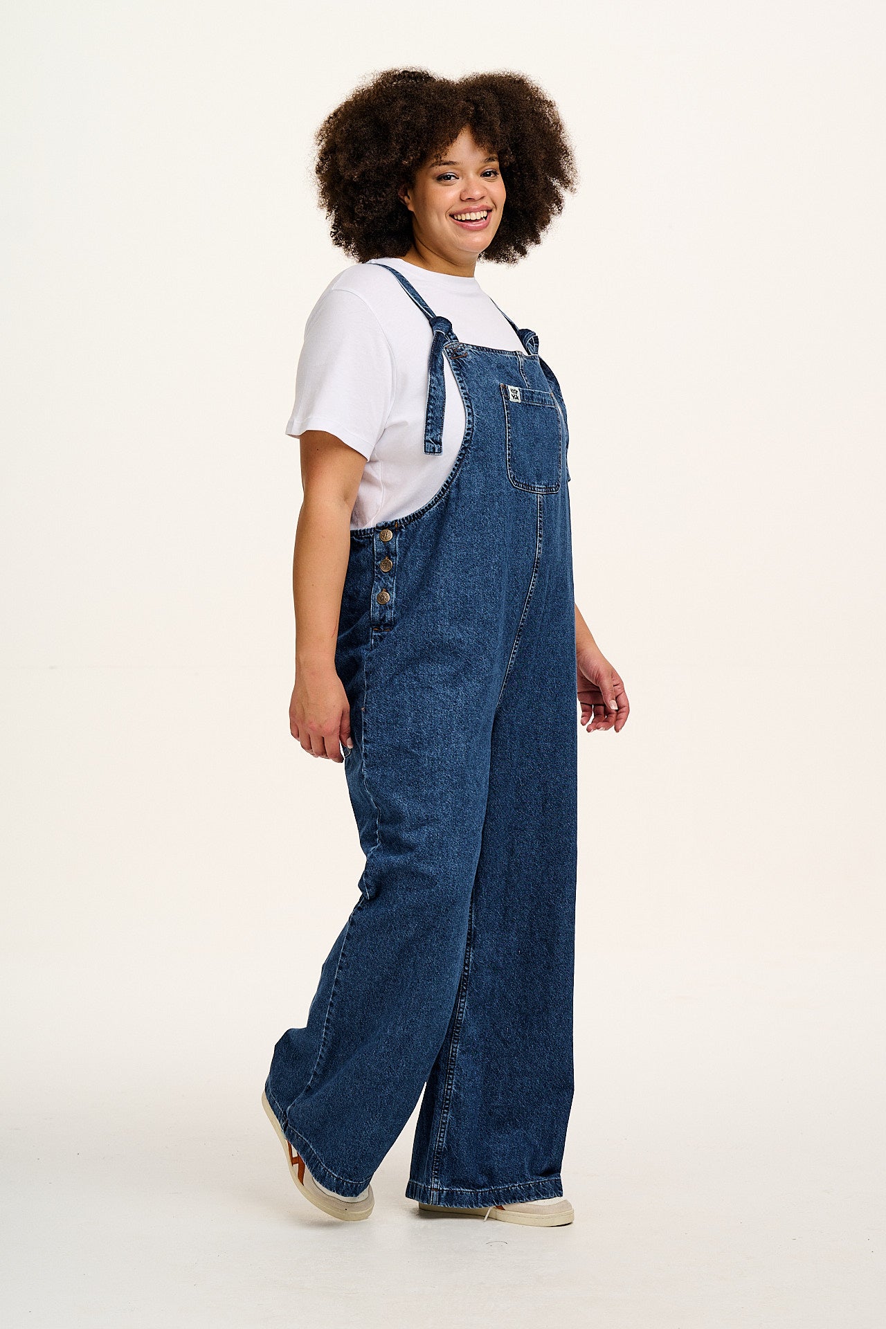 Ali - Slouchy Denim Dungarees in Mid Wash Blue