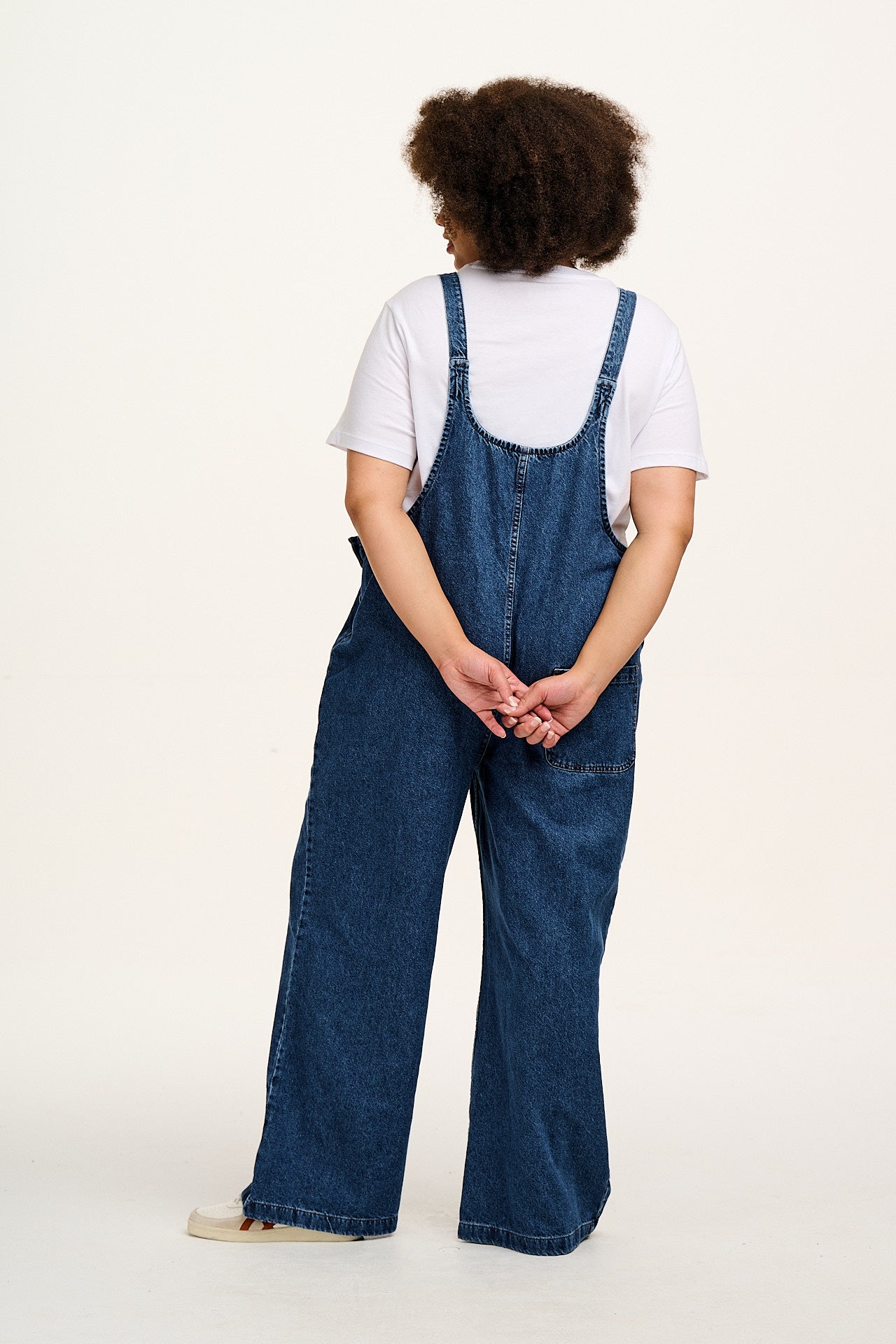 Ali - Slouchy Denim Dungarees in Mid Wash Blue