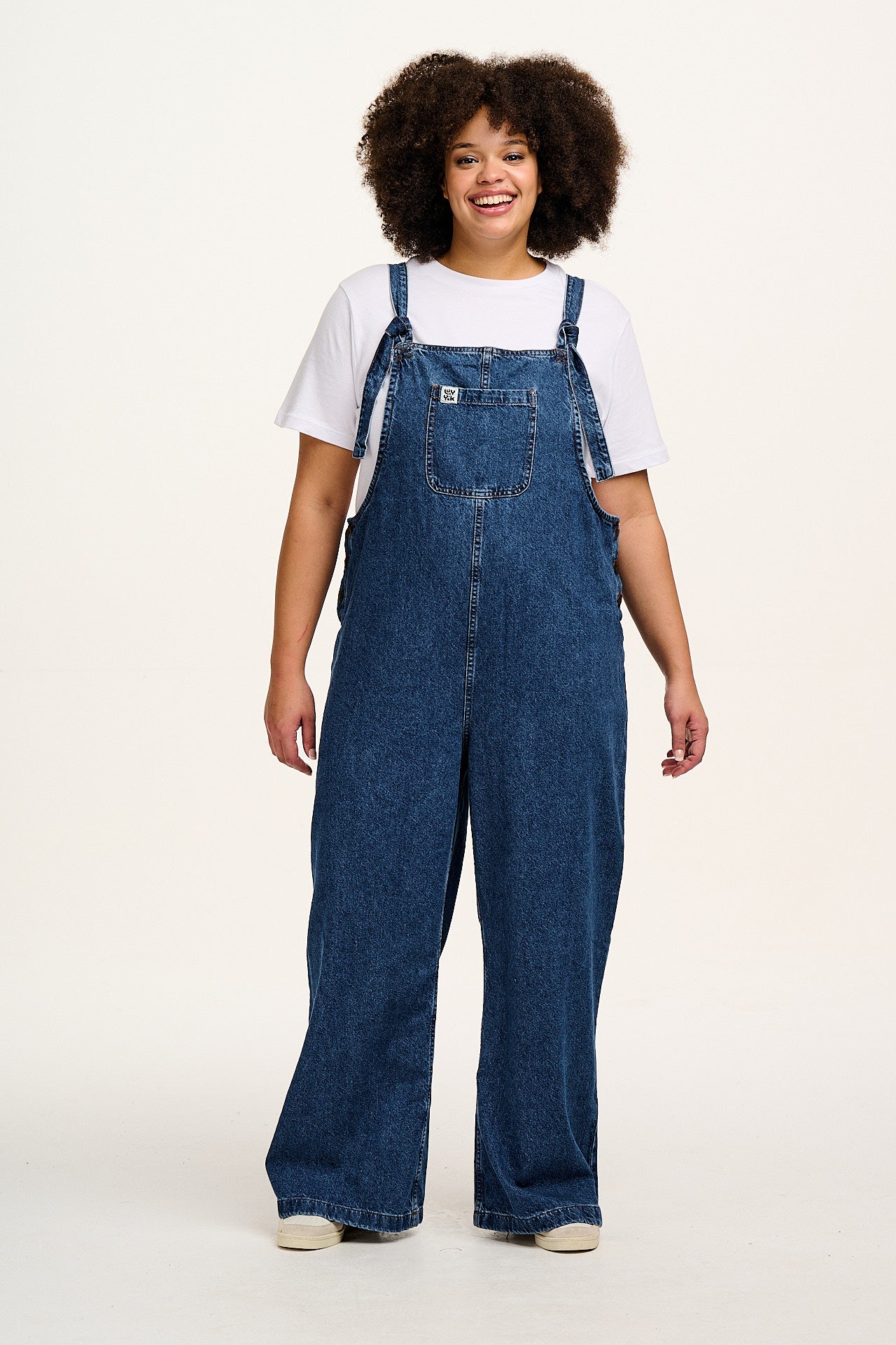 Ali - Slouchy Denim Dungarees in Mid Wash Blue