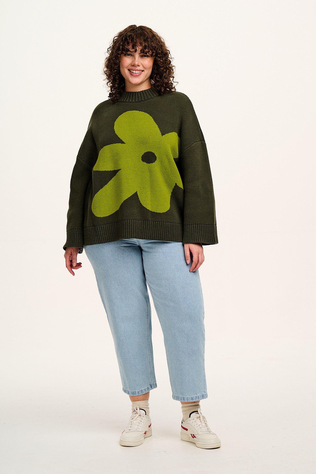 Amari - Oversized Knitted Jumper in Green Melanie Print