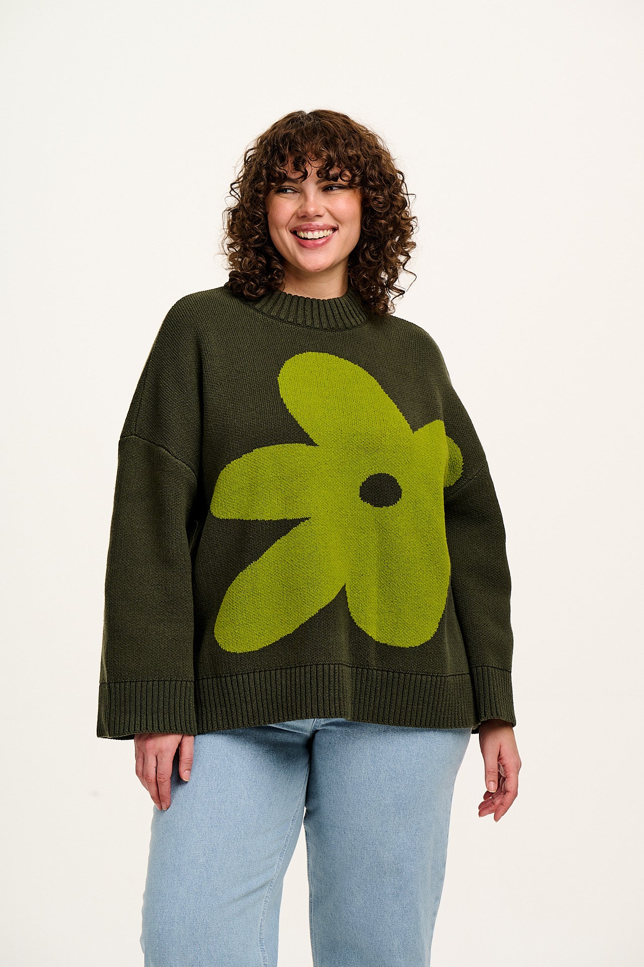 Amari - Oversized Knitted Jumper in Green Melanie Print