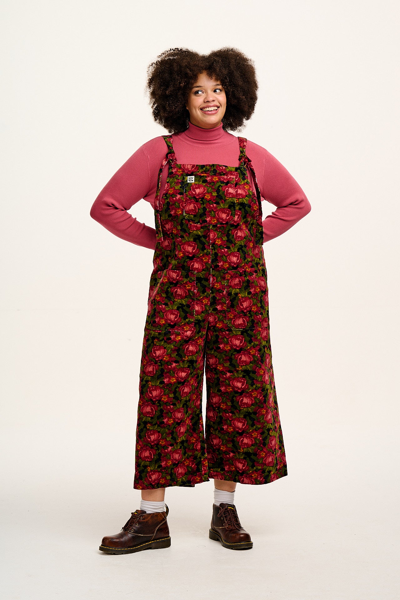 Jenny - Wide Leg Corduroy Dungarees in Rosetta Print