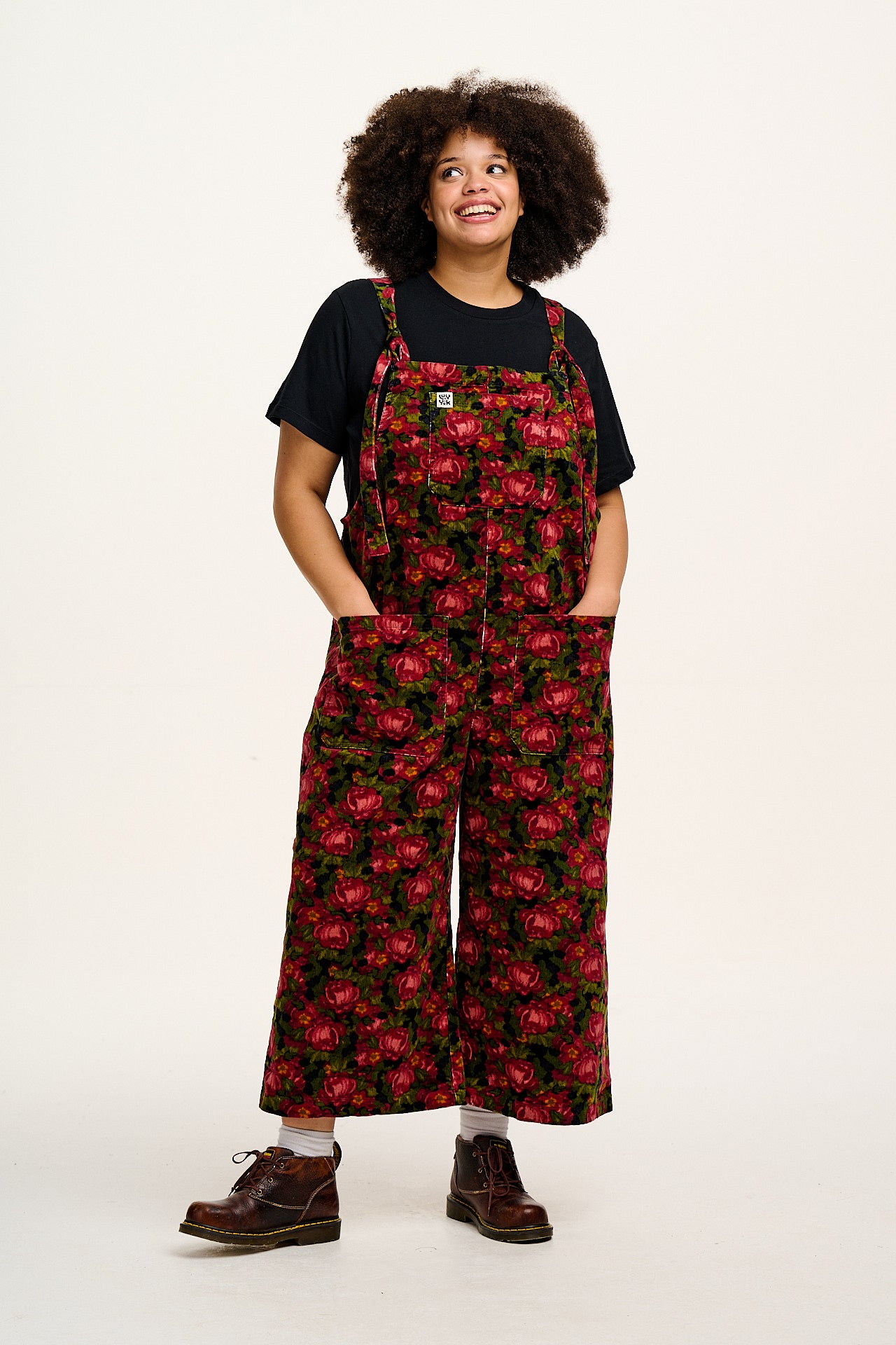 Jenny - Wide Leg Corduroy Dungarees in Rosetta Print