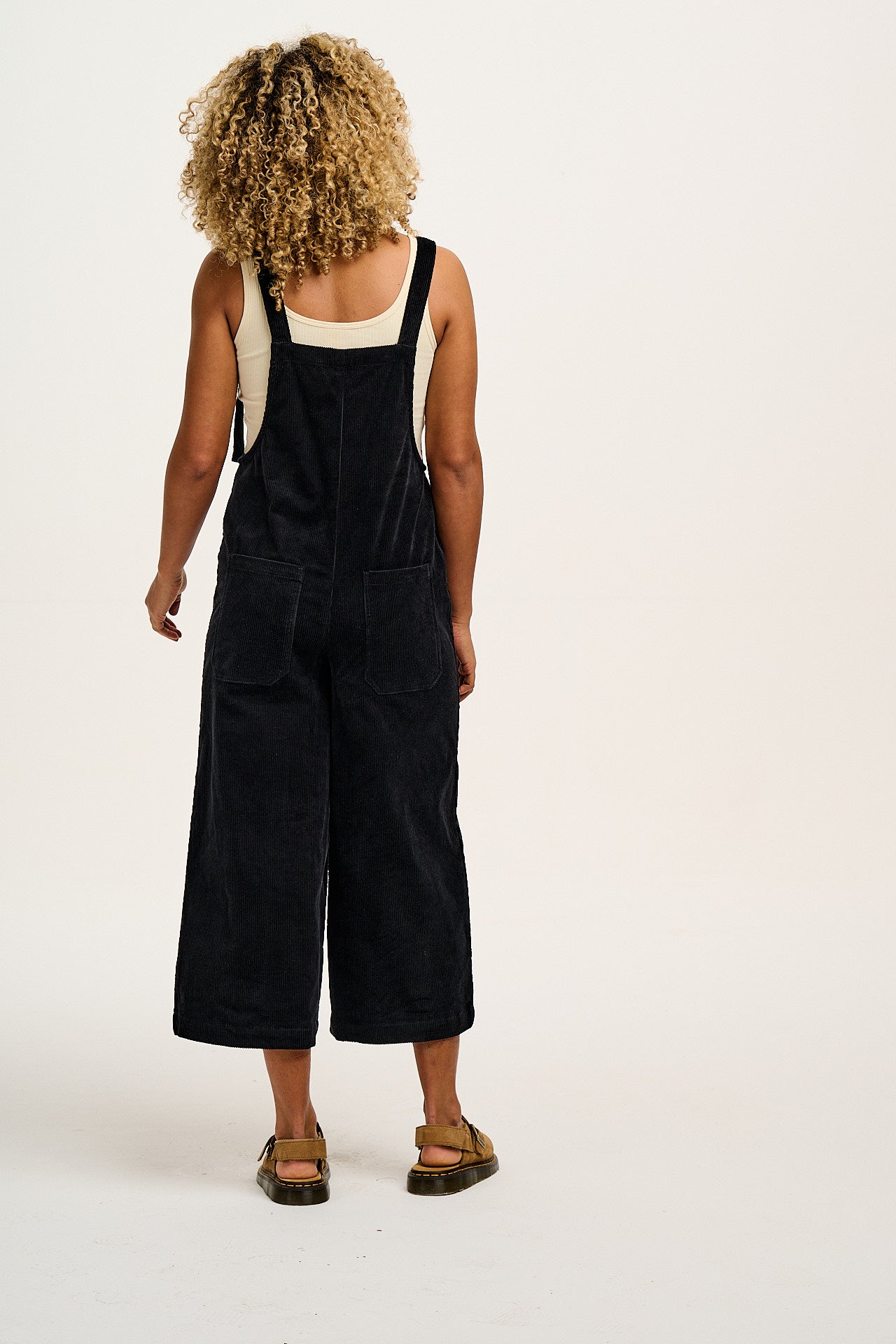 Jenny - Wide Leg Corduroy Dungarees in Black