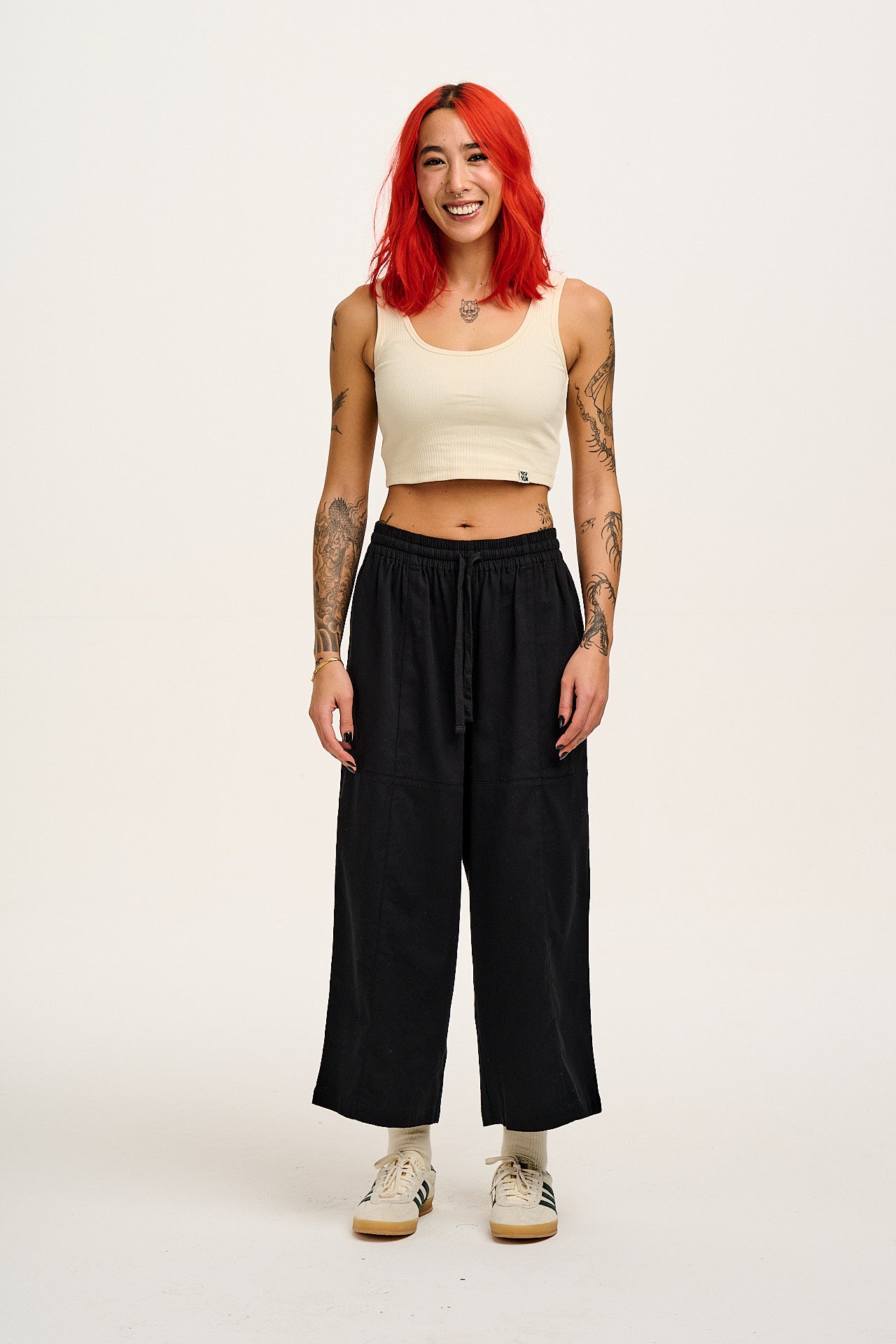 Chuck - Wide Leg Cotton Trousers in Black