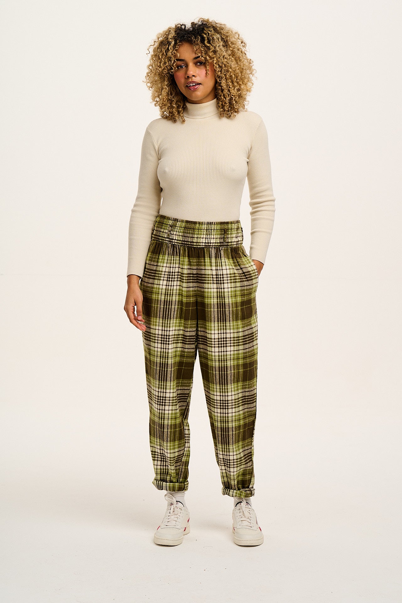 Alexa - Brushed Cotton Trousers in Green Forest Tartan