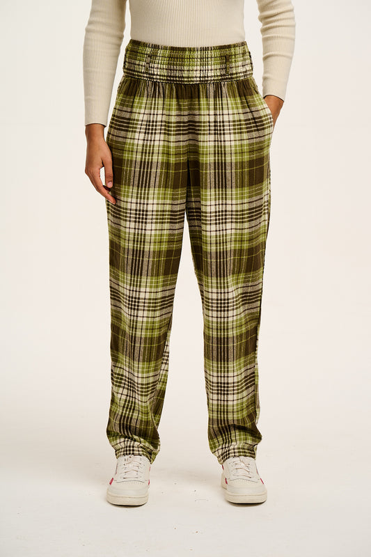 Alexa - Brushed Cotton Trousers in Green Forest Tartan