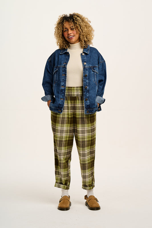 Alexa - Brushed Cotton Trousers in Green Forest Tartan