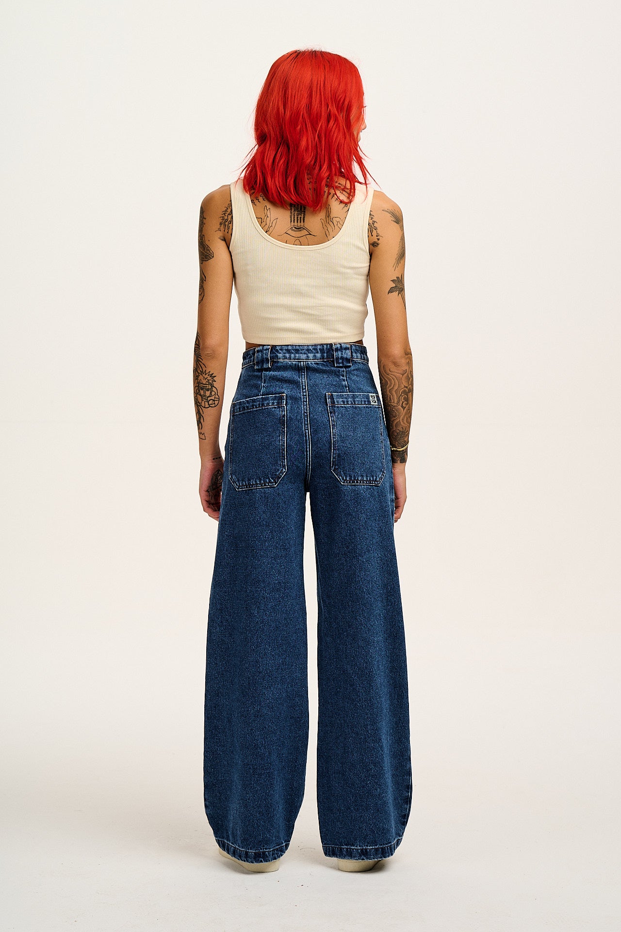 Delores - Wide Leg Denim Jeans in Mid Wash Blue