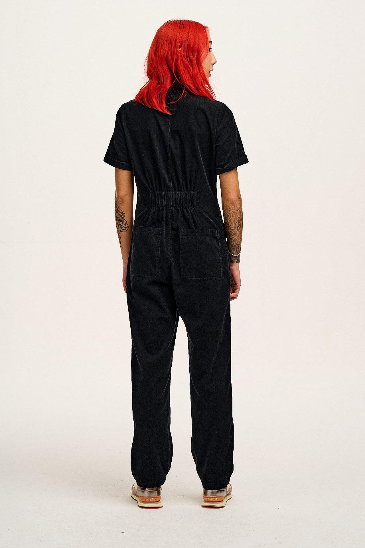 Rex - Short Sleeve Corduroy Jumpsuit in Black