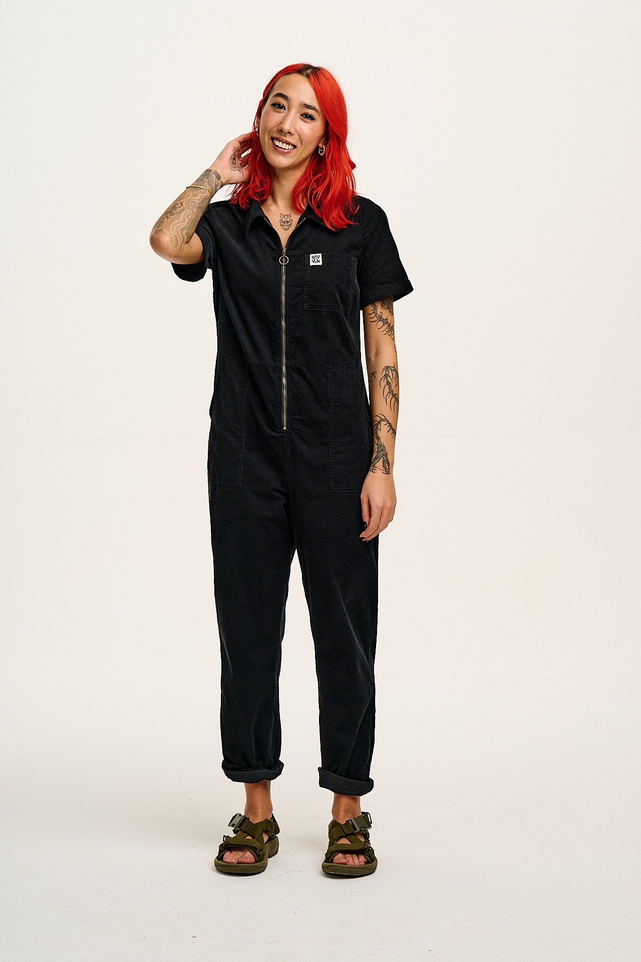 Rex - Short Sleeve Corduroy Jumpsuit in Black