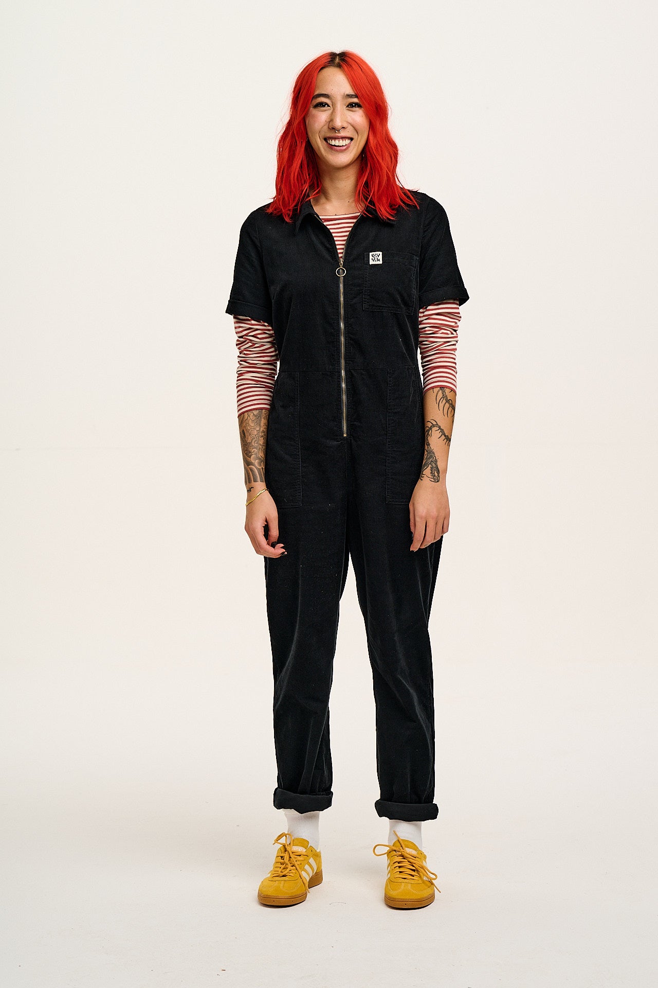 Rex - Short Sleeve Corduroy Jumpsuit in Black