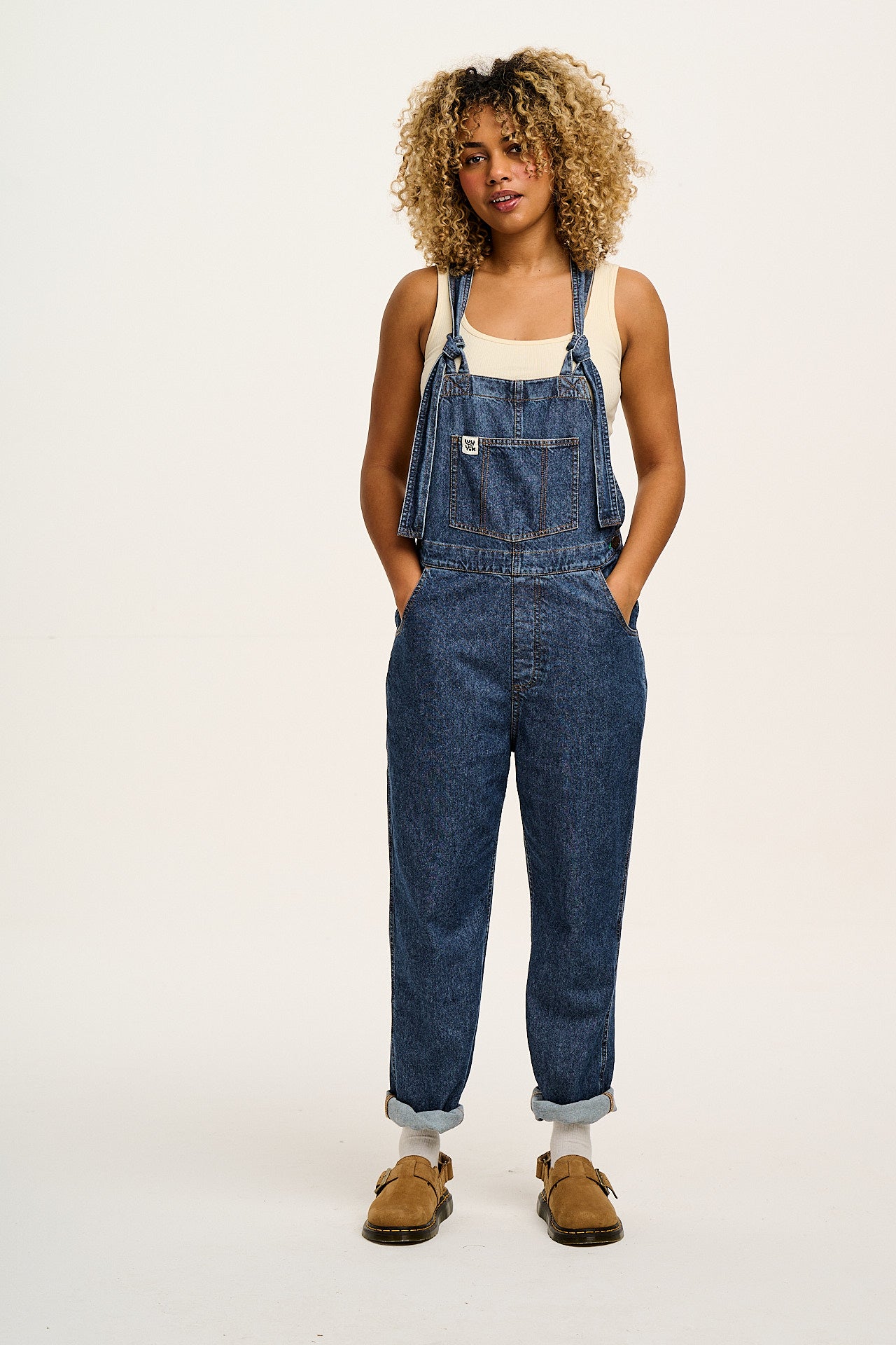 Reuben - Denim Dungarees in Mid Wash Blue