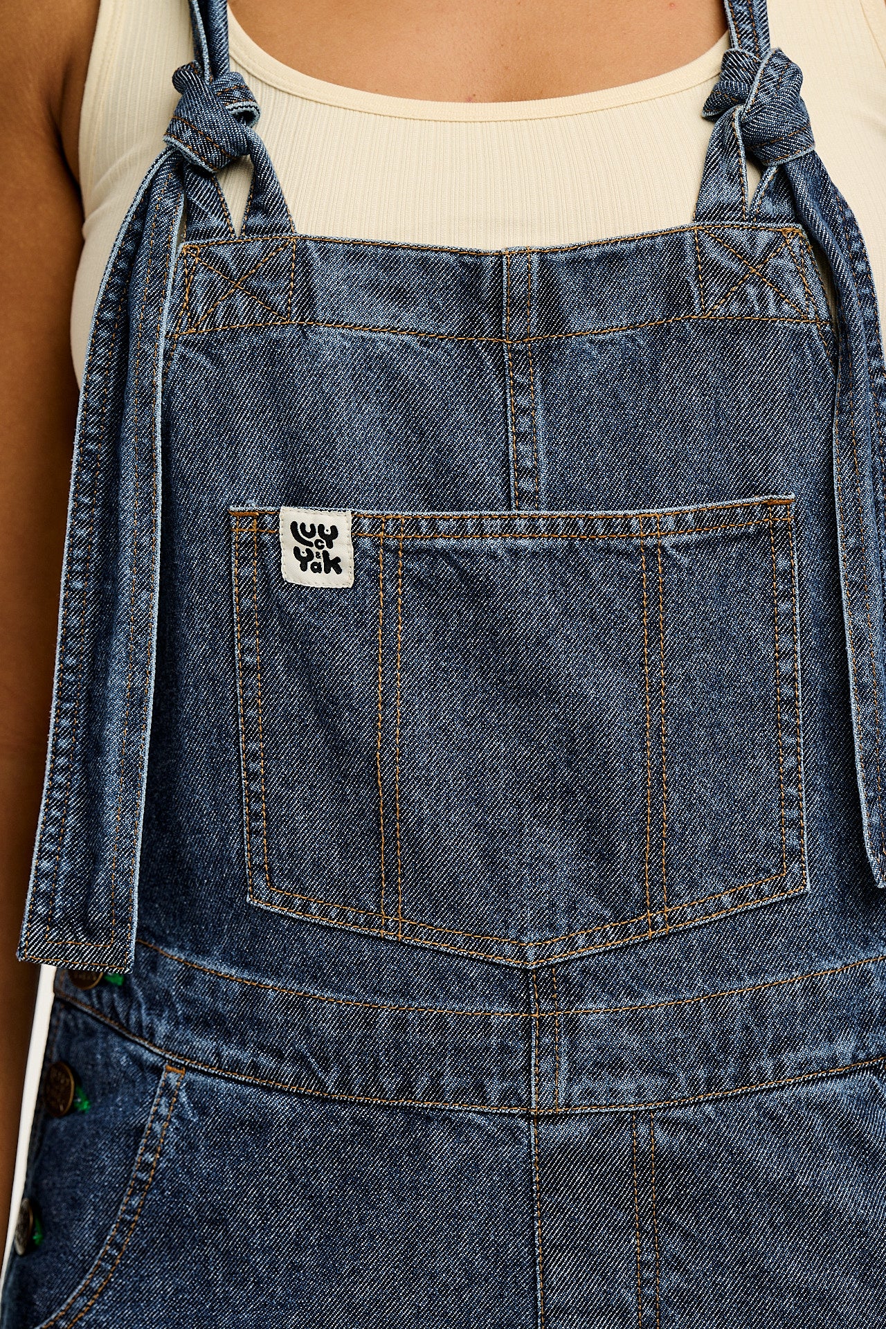 Reuben - Denim Dungarees in Mid Wash Blue