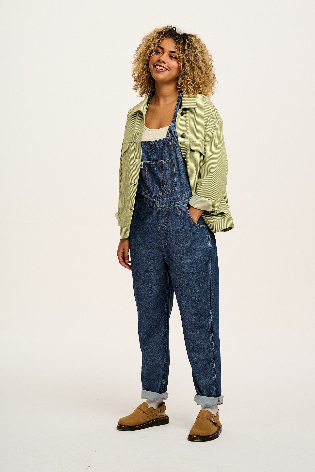 Reuben - Denim Dungarees in Mid Wash Blue