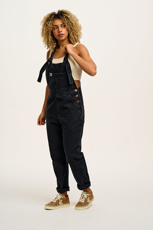 Reuben - Denim Dungarees in Washed Black