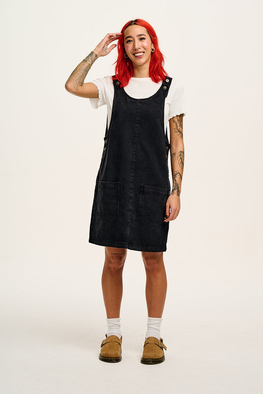 Layla - Mini Denim Dress in Washed Black