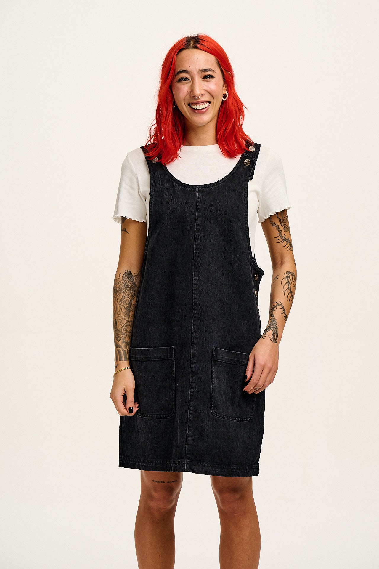 Layla - Mini Denim Dress in Washed Black