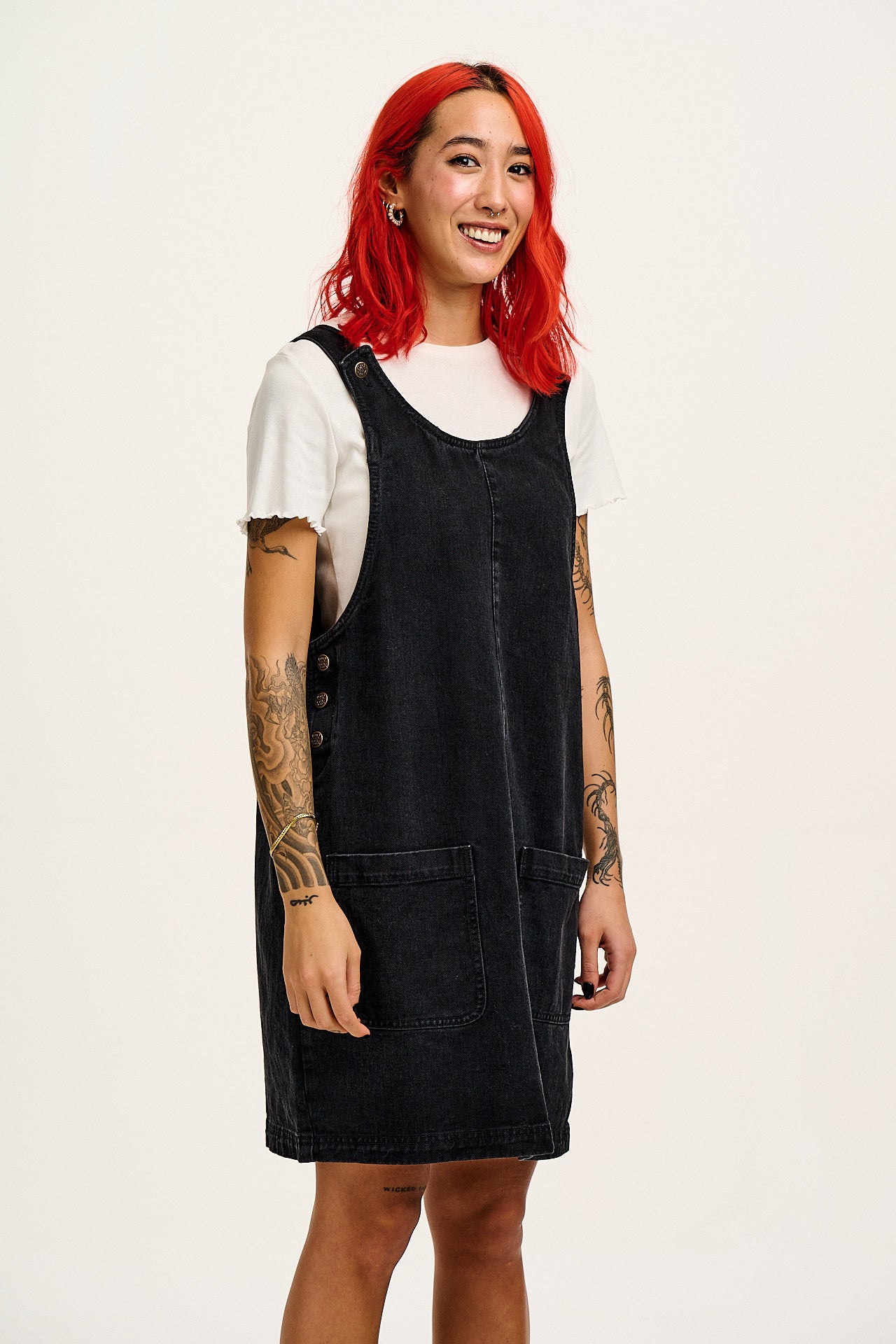 Layla - Mini Denim Dress in Washed Black