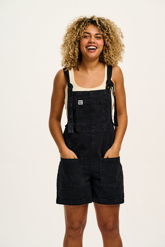 Original - Denim Dungaree Shorts in Washed Black