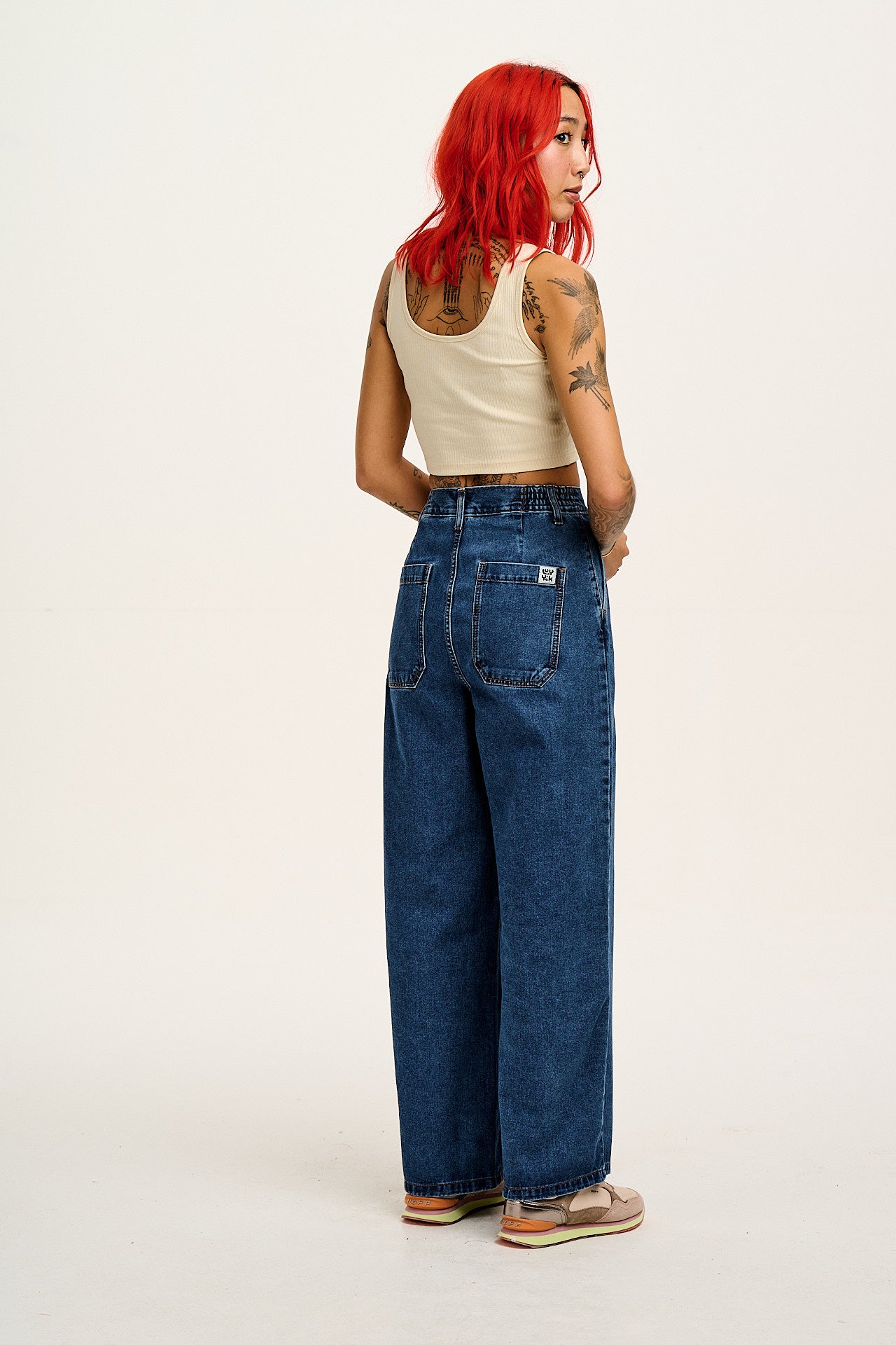 Cole - Baggy Wide Leg Denim Jeans in Mid Wash Blue