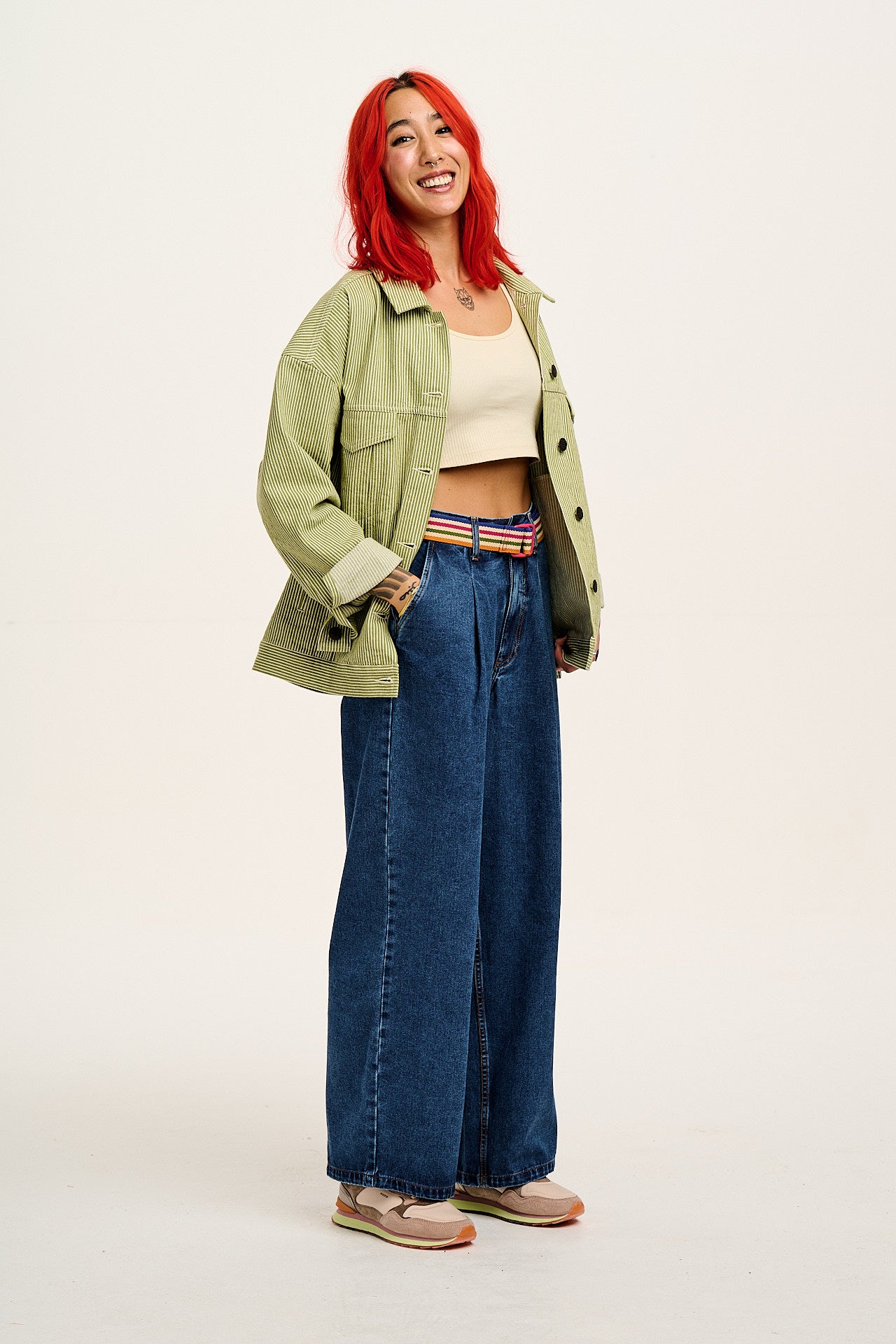 Cole - Baggy Wide Leg Denim Jeans in Mid Wash Blue