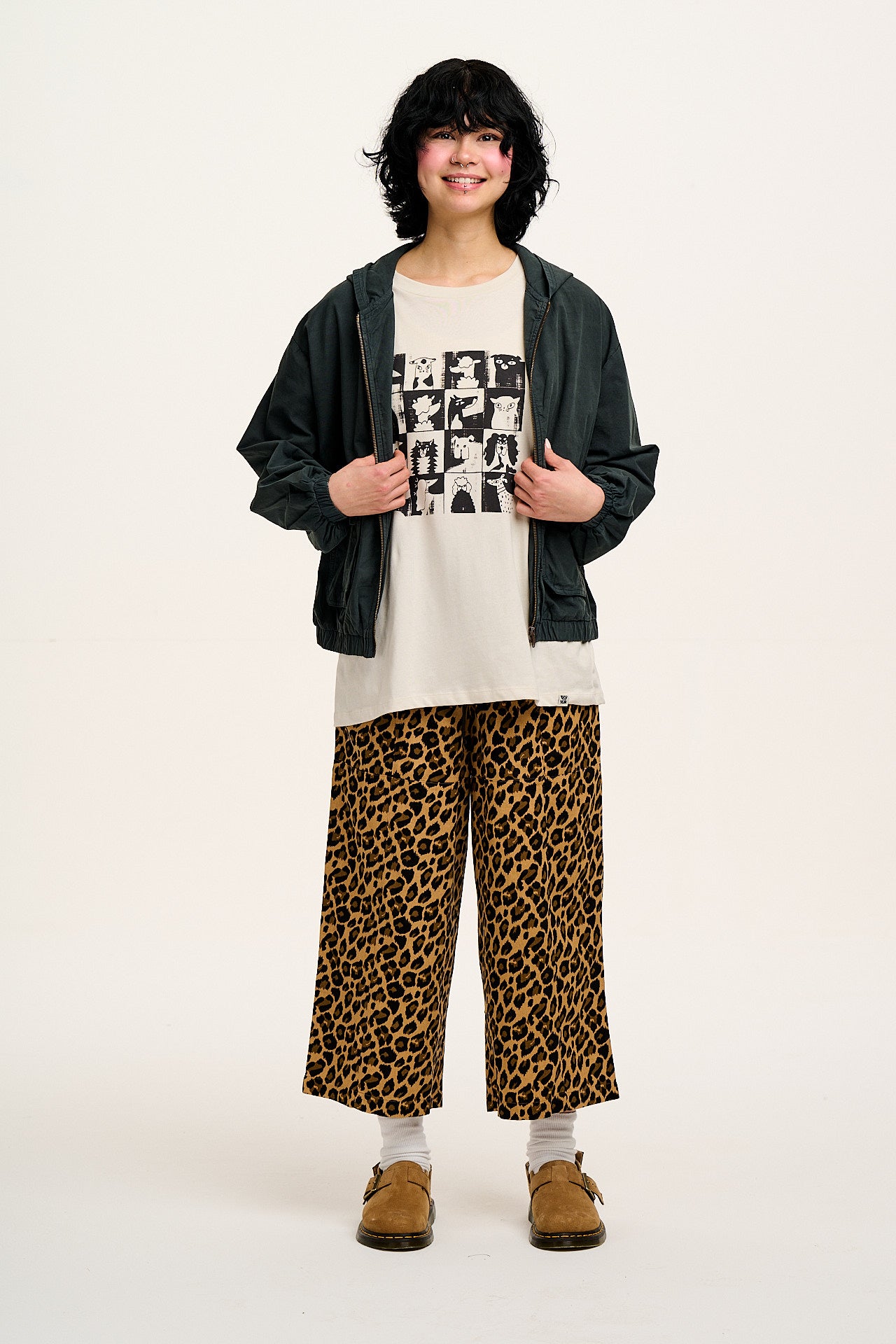 Chuck - Wide Leg Cotton Trousers in Leopard Print