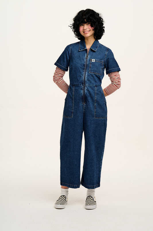 Ragan - Denim Jumpsuit in Mid Wash Blue