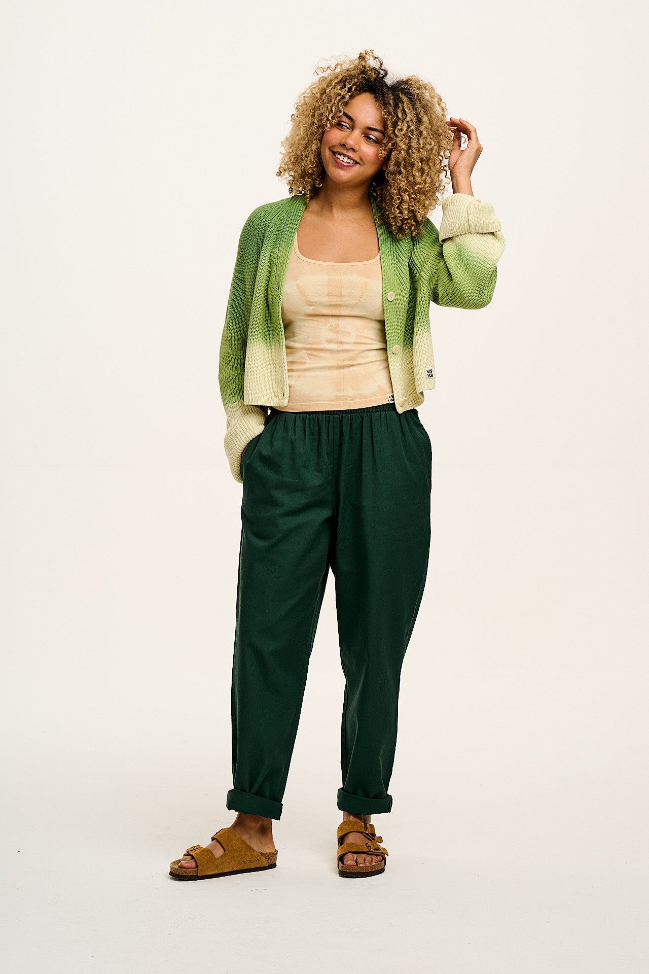 Alexa - Cotton Trousers in Posy Green