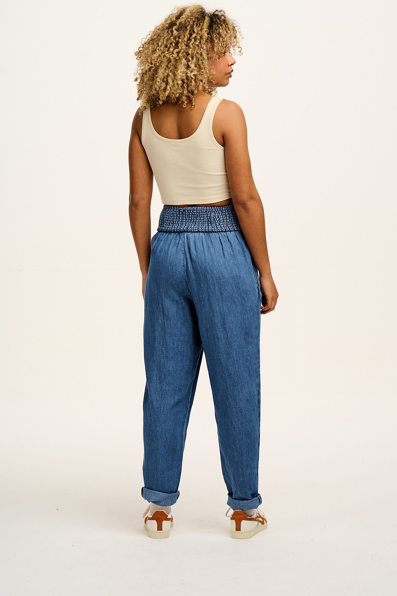 Alexa - Cotton & Hemp Trousers in Mid Wash Blue