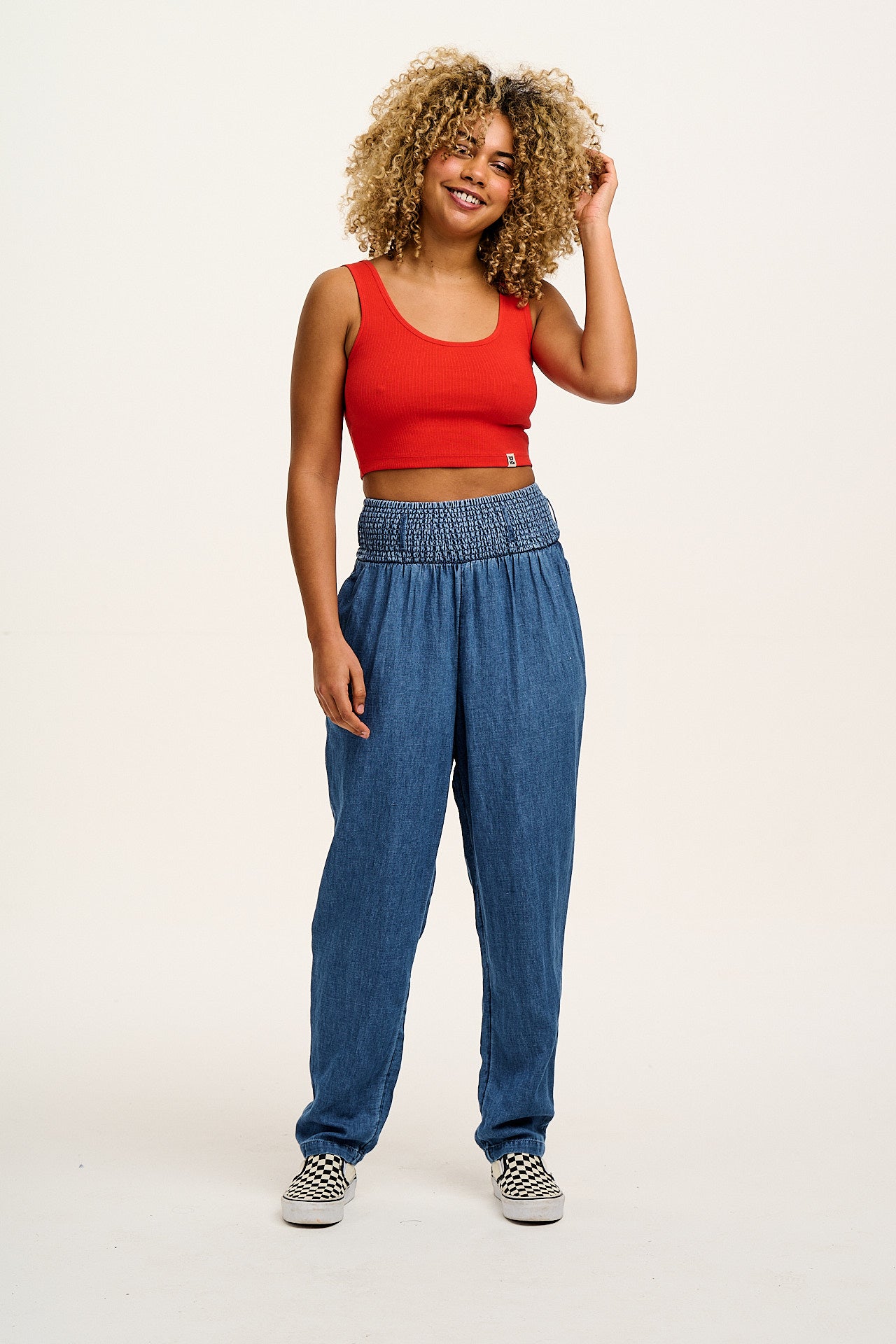 Alexa - Cotton & Hemp Trousers in Mid Wash Blue