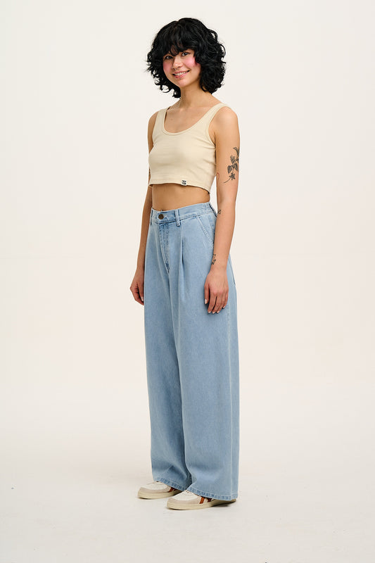 Cole - Baggy Wide Leg Denim Jeans in Light Wash Blue