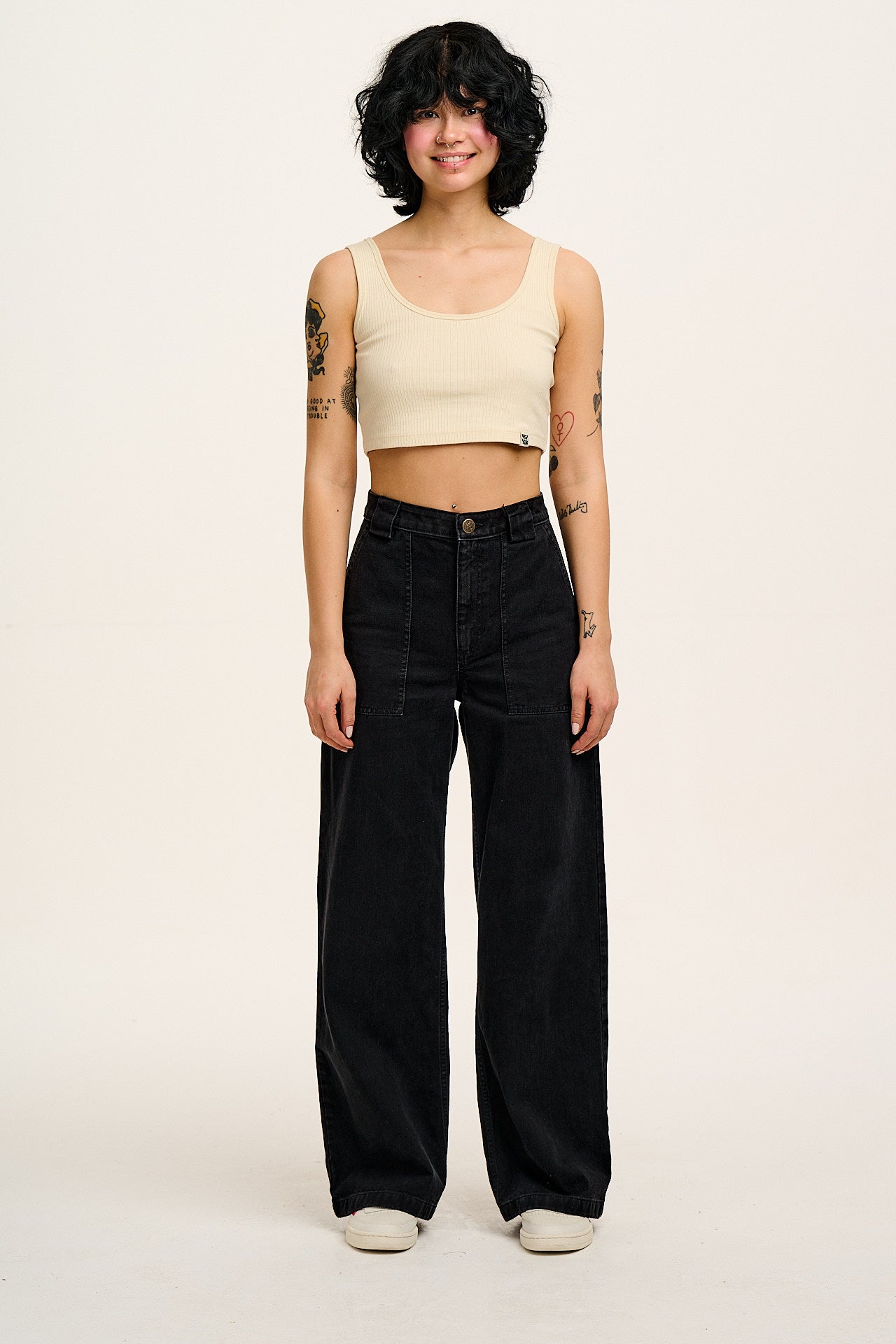 Delores - Wide Leg Denim Jeans Washed Black