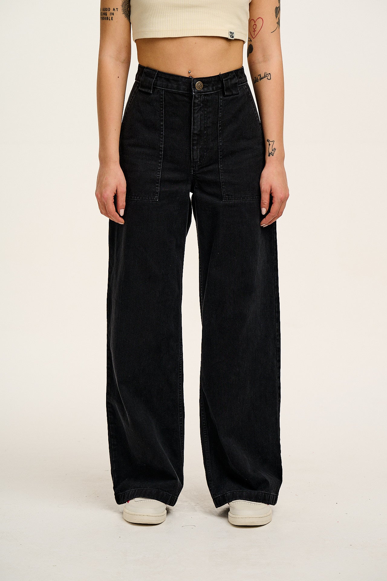 Delores - Wide Leg Denim Jeans Washed Black