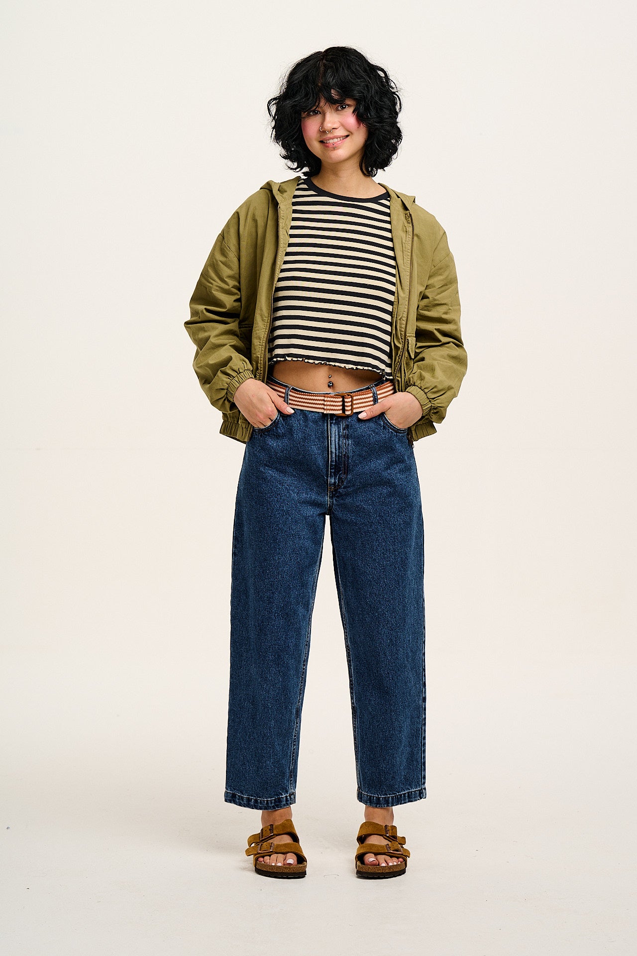 Drew Cropped Straight Leg Denim Jeans in Mid Wash Blue Mid Wash Blue Denim W22 (UK 4) PETITE