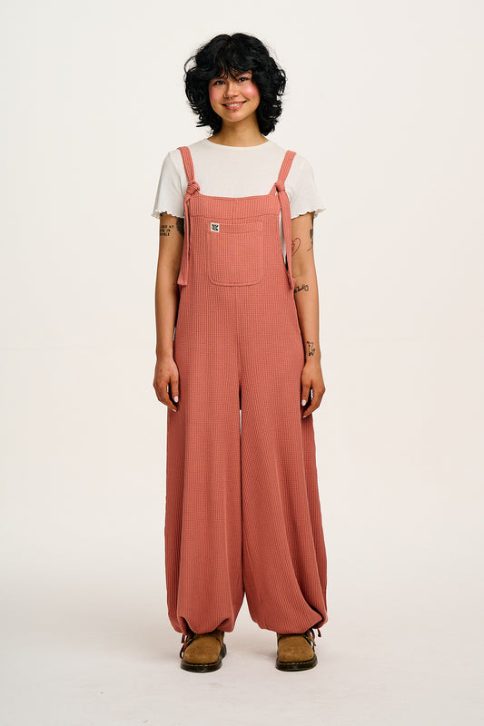 Ali - Slouchy Waffle Cotton Dungarees in Rose Bud Pink