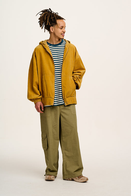 Wesley - Oversized Hoodie Corduroy Jacket in Mustard