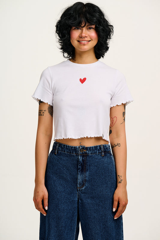 Greta - Cropped Cotton Top With Cupid Heart Embroidery