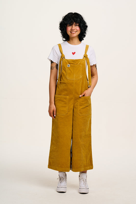 Jenny - Wide Leg Corduroy Dungarees in Mustard