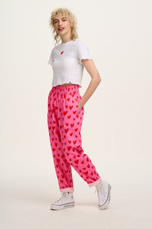 Alexa - Cotton Trousers in Pink Heart Cupid Print