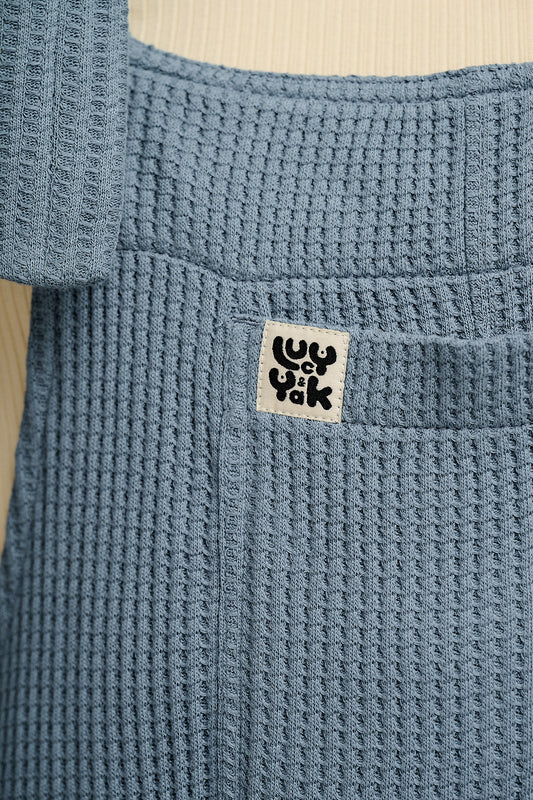 Ali - Baggy Waffle Cotton Dungarees in Blue Mist