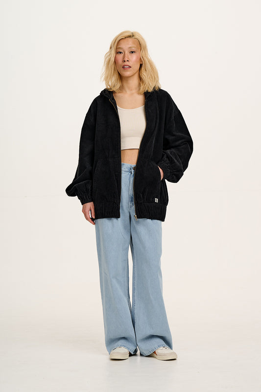 Wesley - Oversized Hoodie Corduroy Jacket in Black