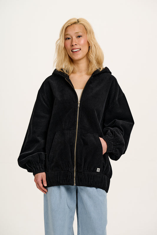 Wesley - Oversized Hoodie Corduroy Jacket in Black