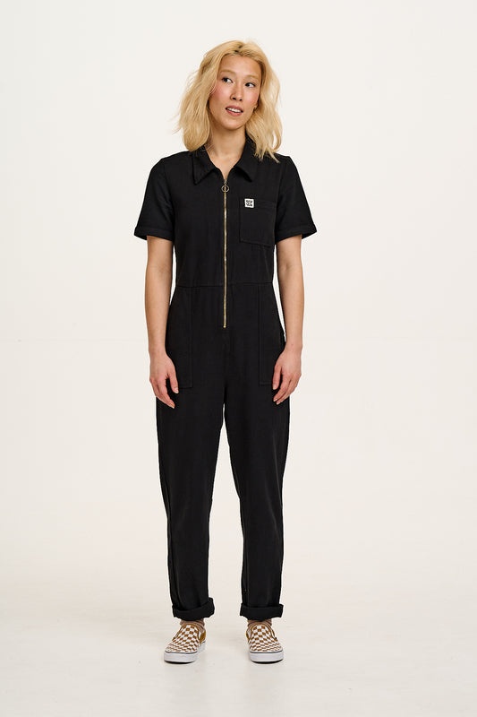 Rex - Short Sleeve Cotton Jumpsuit in Black