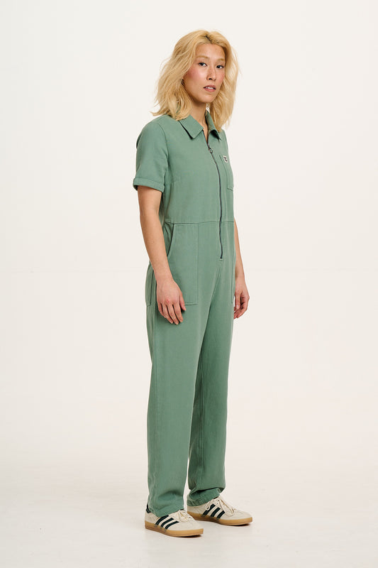 Rex - Short Sleeve Twill Jumpsuit in Green Bay