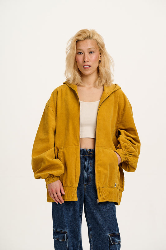 Wesley - Oversized Hoodie Corduroy Jacket in Mustard