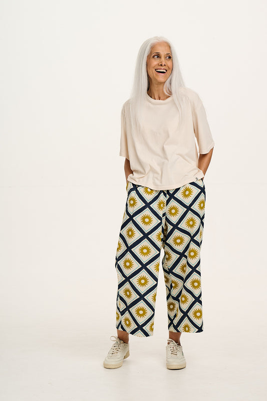 Chuck - Wide Leg Cotton Trousers in Ecru Cosmo Print